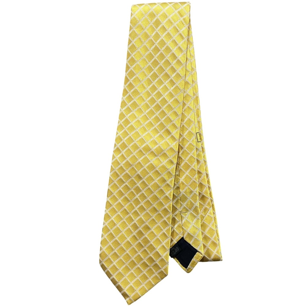 Burberry London Tie Mens One Size Yellow Plaid Classic Woven Silk Necktie Italy